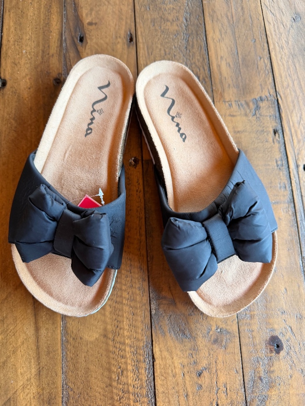 NWT Nina Black Bow Slide Sandals Girls Dressy Slip-On Comfort Slides
